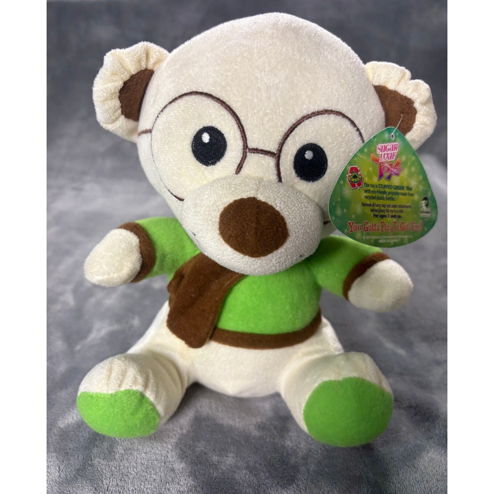 Sugar Loaf Toys Unisex Stuffed Green Bear Plush 9in Cream Green Glasses NWT